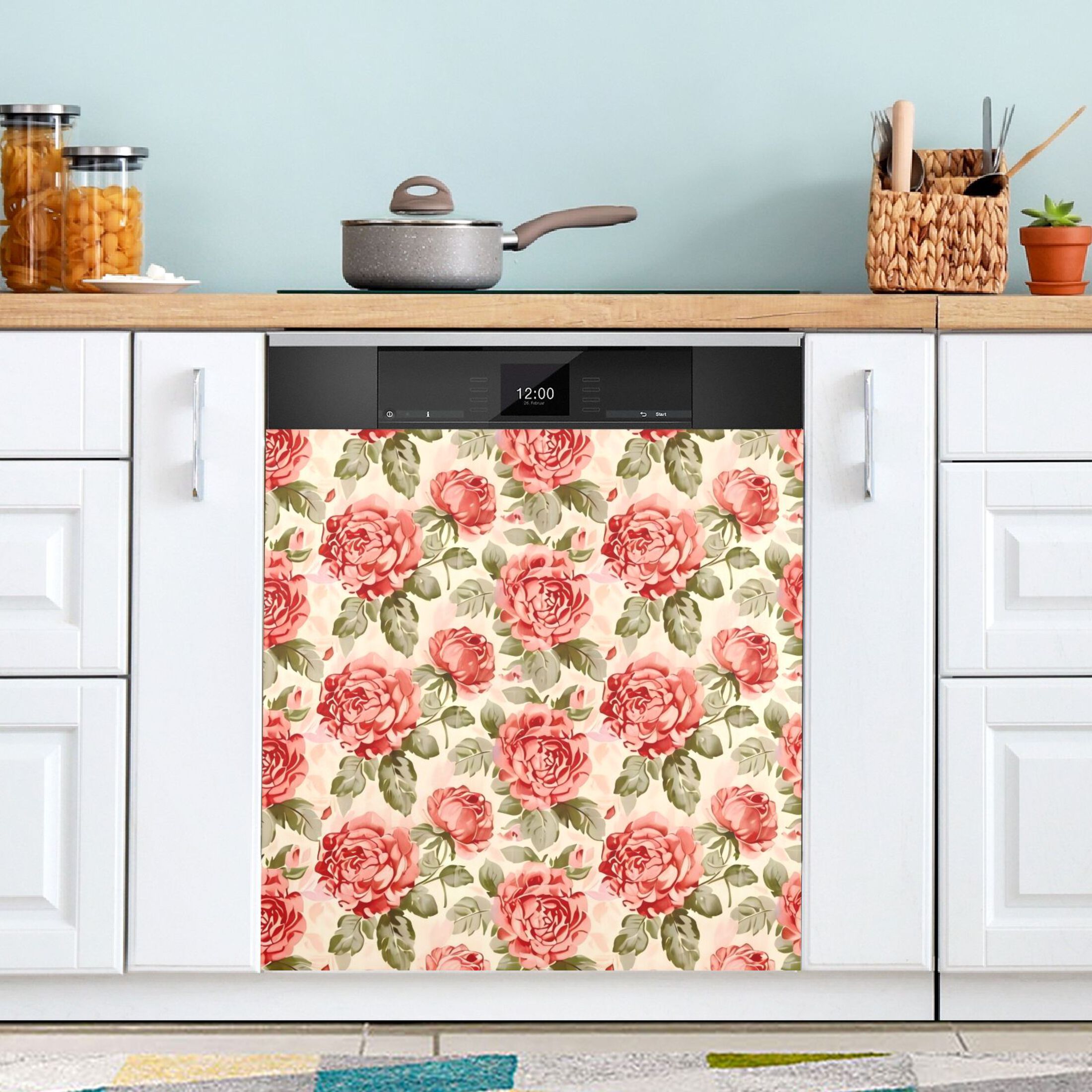 Dishwasher Magnetic Sticker 23x26 Inch Refrigerator Magnetic Sticker Washing Machine Magnetic Sticker Kitchen Panel Magnetic Sticker Home Decor Large Red Flowers