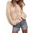 thumbnail image 2 of Women'S Crochet Off the Shoulder Hollow Out Knit Tops V Neck Long Sleeve Sweater Top Apricot S, 2 of 10
