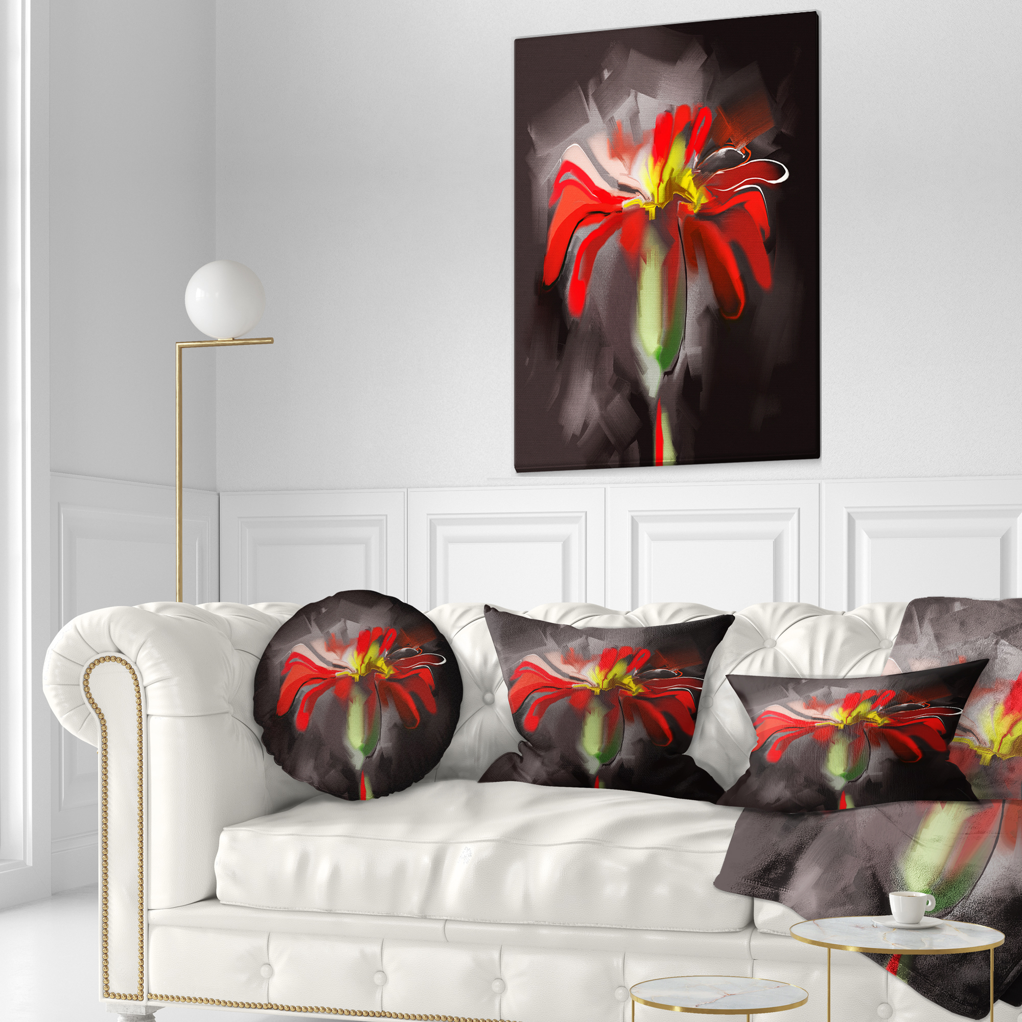 Designart Abstract Red Flower - Floral Throw Pillow - 12x20