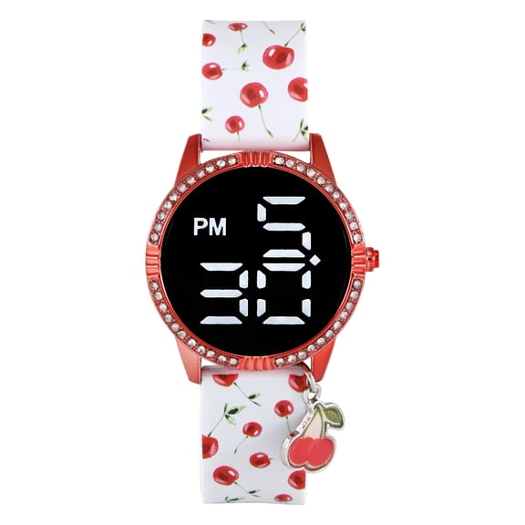 Wonder Nation Girls White Cherry Printed Silicone Strap Watch with Digital ED Display: WN5252WM