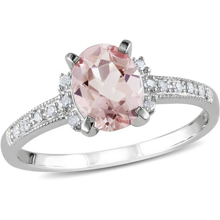 1-1/7 Carat T.G.W. Morganite and Diamond Accent Sterling Silver Cocktail Ring