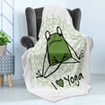 thumbnail image 4 of Green Mandala Soft Flannel Fleece Throw Blanket, Funny Cartoon Character Sketch Style Animal with I Love Yoga Words, Cozy Plush for Indoor and Outdoor Use, 70" x 90", Green Black White, by Ambesonne, 4 of 5