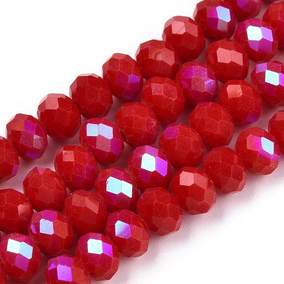 10 strand Electroplate Opaque Solid color Glass Beads Strands Half Rainbow Plated Faceted Rondelle FireBrick 4x3mm Hole: 0.4mm 110~115pcs/strand 39~40cm