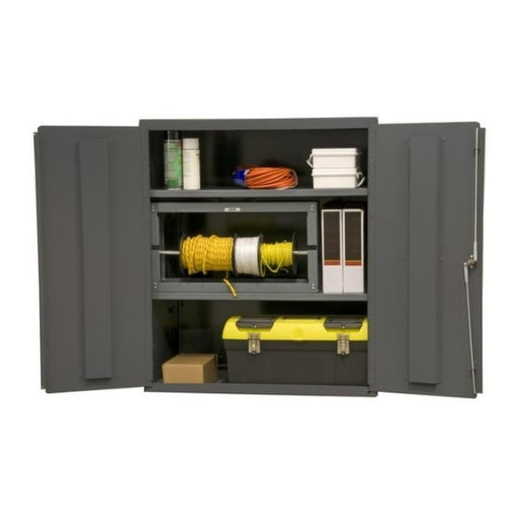 14 Gauge Flush Door Style Lockable Shelf Cabinet with 2 Adjustable Shelves, Gray - 36 x 24 x 42 in.