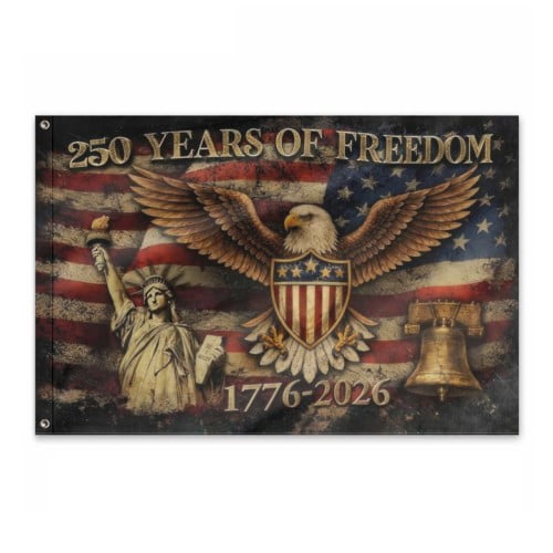 USA 250th Anniversary Flag Double-Sided 4x6 Ft American Independence 1776–2026 Celebration Flag 250 Years Birthday Patriotic Banner for Indoor Outdoor Decor
