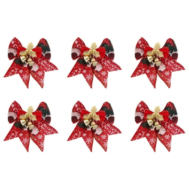 6 PCS Christmas Bows Christmas Burlap Bows with Little Bell Mini Ribbon Bowknot Ornament for Christmas Tree Crafts Home Decoration(Multiple Colors 3.54*3.3Inch)