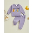 thumbnail image 4 of Elippeo Baby Girls 2-piece Outfit, Long Sleeve Crew Neck Embroidery Letters Sweatshirt with Elastic Waist Sweatpants Fall Clothes 3 6 12 18 24 Months 3 Years, 4 of 10