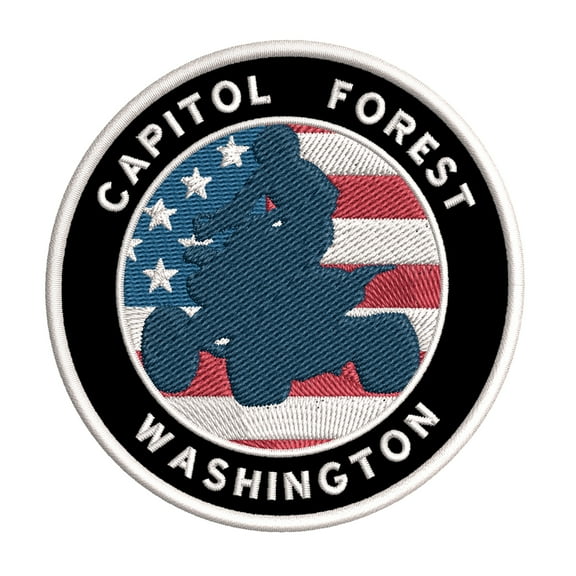 Capitol Forest, Washington ATV / OHV American Flag 3.5 Inch Iron Or Sew On Embroidered Fabric Badge Patch Extreme Sports Iconic Series