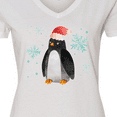 thumbnail image 4 of Inktastic Christmas Penguin in Red Santa Hat with Snowflakes Women's V-Neck T-Shirt, 4 of 5