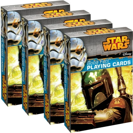 Star Wars Playing Cards (4 Pack) Boba Fett Themed Deck Set, For Kids, Party Favors Fun Collectors Item