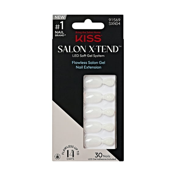 KISS Salon X-tend LED Soft Gel System Press on Nails, Keep It, White, Short Oval, 30 Count