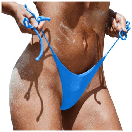 GEWSEY Bikini Bottoms for Women String Bathing Suit Bottom with Moderate Coverage Low Waist Swim Bottom Sky Blue  M