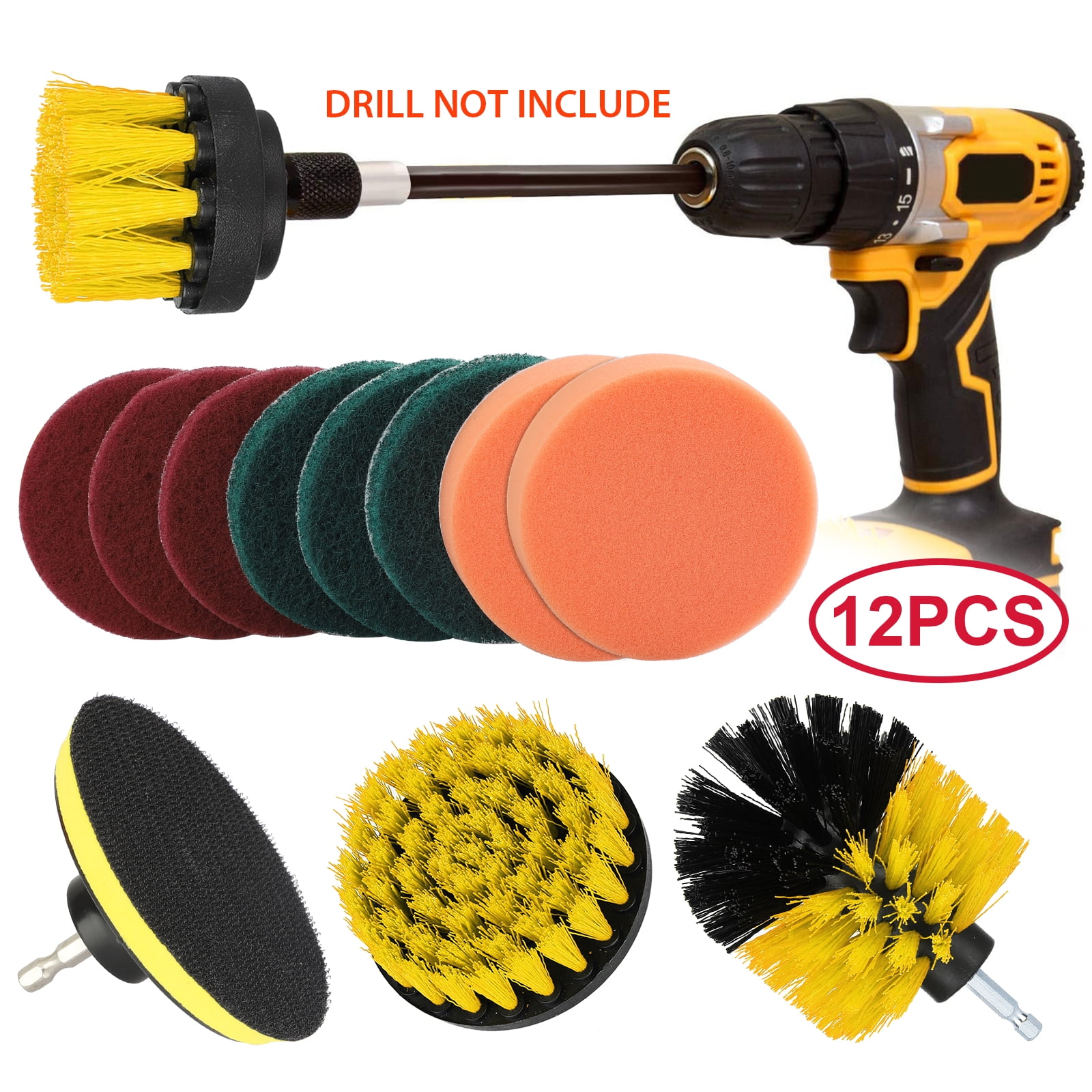 12PCS Drill Brush Set Kit Carpet Grout Tile Power Scrubber Cleaner Attachment 