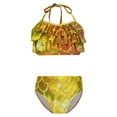 thumbnail image 1 of TiaoBug Girls 2 Pcs Mermaid Bikini Sets Shiny Halter Ruffles Crop Top with Triangle Brief Bathing Suit Tankini Light Gold 130, 1 of 5