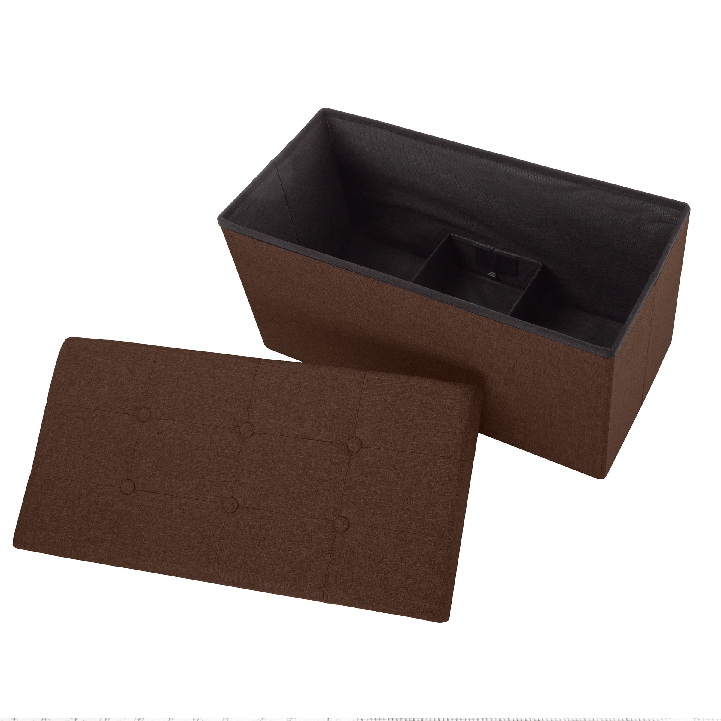 Lavish Home 30-Inch Folding Storage Ottoman with Removable Bin (Brown)
