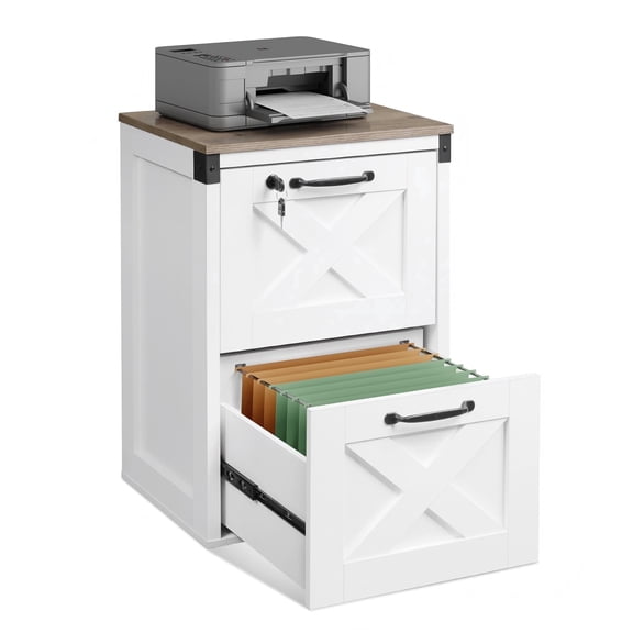 GALAXHERO 2 Drawer File Cabinets with Lock, Wood Filing Cabinet for Home Office, Farmhouse Office Organizer, White