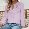 thumbnail image 4 of TKLPEHG Womens Tops Dressy Casual V Neck Hollow Lace Elegant Shirts Fashion Lightweight Long Sleeve Classic Solid Color Loose Leisure Comfy Blouses (Purple,XXL), 4 of 6