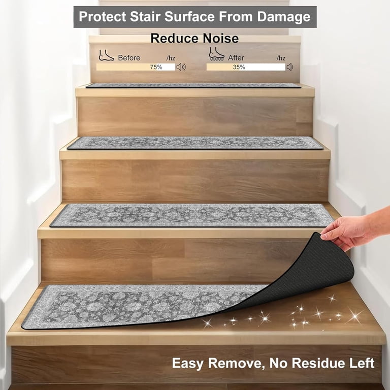 HOPEVIVA Rubber Backed Stair Treads, Non-Slip Indoor Stair Runners for Wooden Steps, Anti-Slip Strips, Black Non-Skid Mats, 30x8, Set of 15