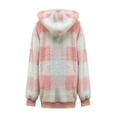 thumbnail image 3 of Soft Plush Fleece Plaid Hoodies for Women Trendy Long Sleeve Drawstring Quarter Zip Pullover Hooded Sweatshirt (Large, Pink), 3 of 4