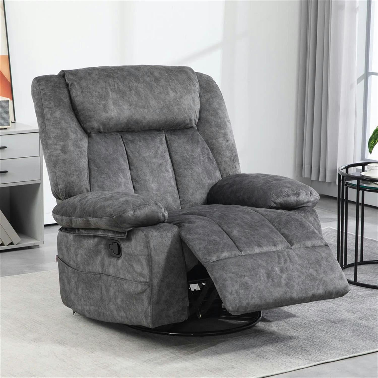 Demi Bonn 39" High-Back Swivel Recliner with Cushion, Comfortable Footrest, Fabric Rocking Chair for Living Room, Gray