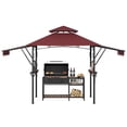 thumbnail image 3 of 8x5 FT Heavy‑Duty Grill Gazebo, Double‑Tier Vented BBQ Shelter with Adjustable Dual Side Awnings, Steel Frame, LED Lights, Shelves & Hooks for Backyard Patio, 3 of 9