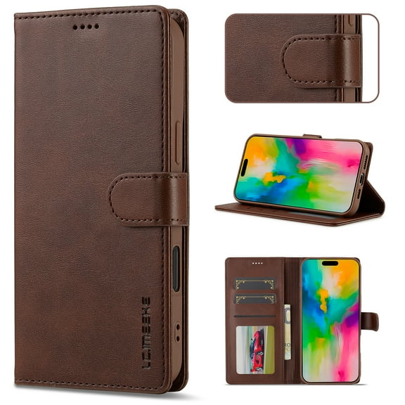 Feishell Flip Wallet Phone Case for Samsung Galaxy S25 Edge,Premium PU Leather Magnetic Clasp Folio Cover with ID Credit Card Slots & Kickstand Shockproof Anti-Scratch Protective Case, Brown