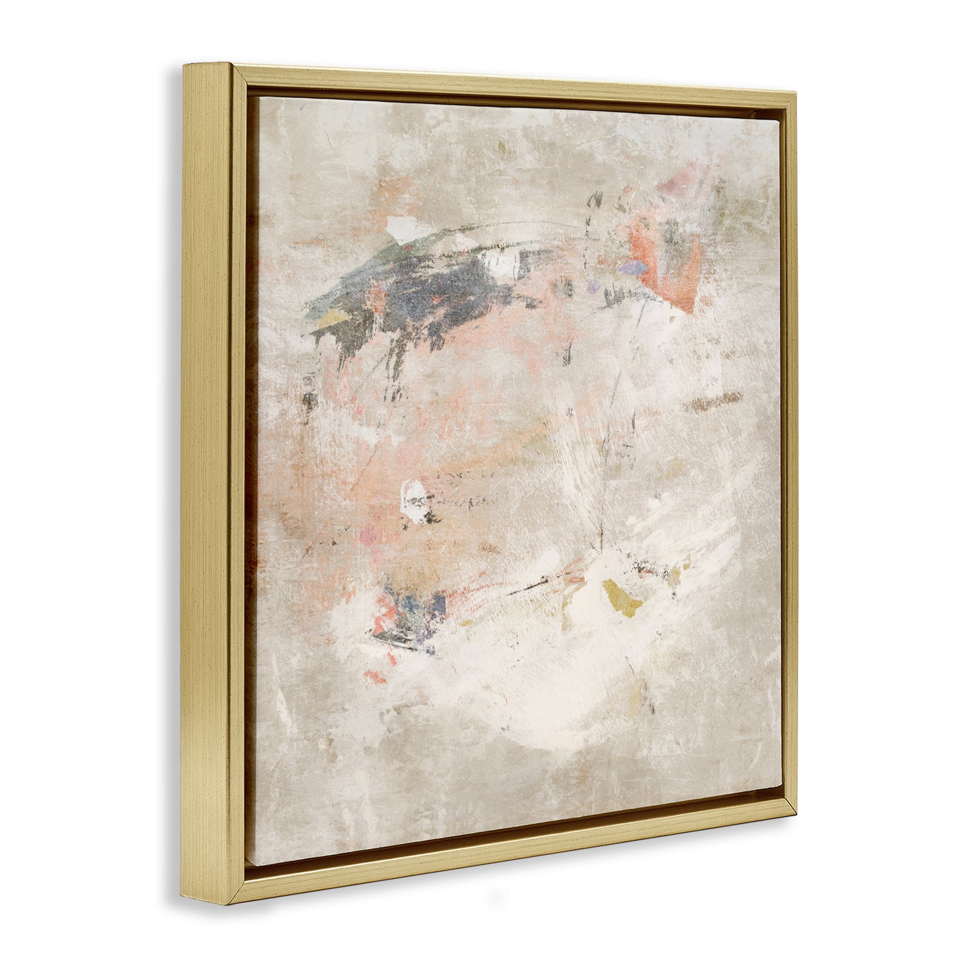 Stupell Industries Distressed Pale Neutrals Abstract Painting Gold Floater Framed Canvas Art Print Wall Art, 25 x 25