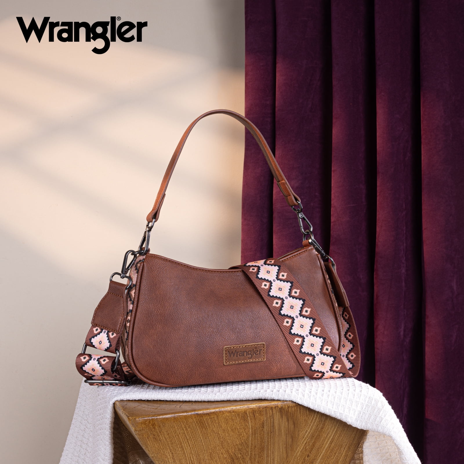 Wrangler Hobo Purse for Women Shoulder Purses Bag with Detachable Strap, Dark Brown