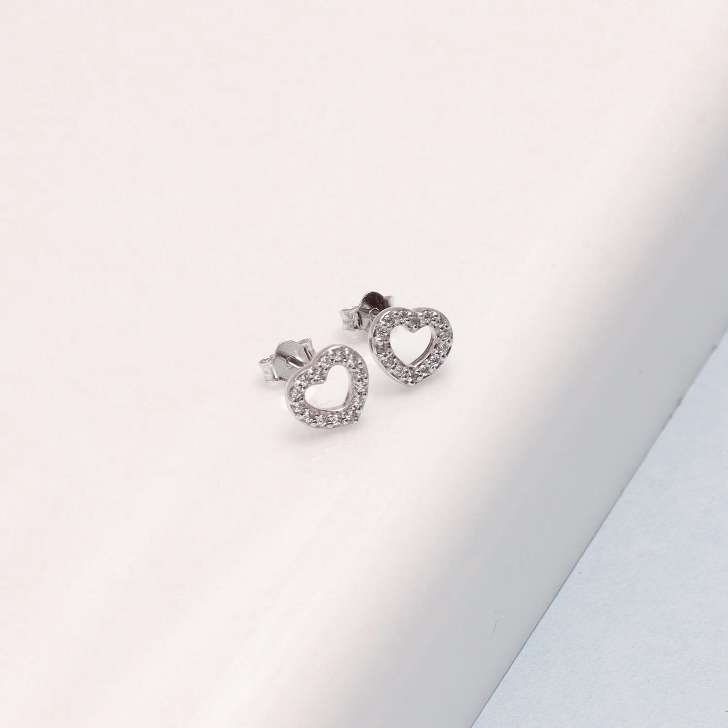 LeCalla 925 Sterling Silver Earrings for Women | Open Heart Cubic Zirconia Stud Earrings