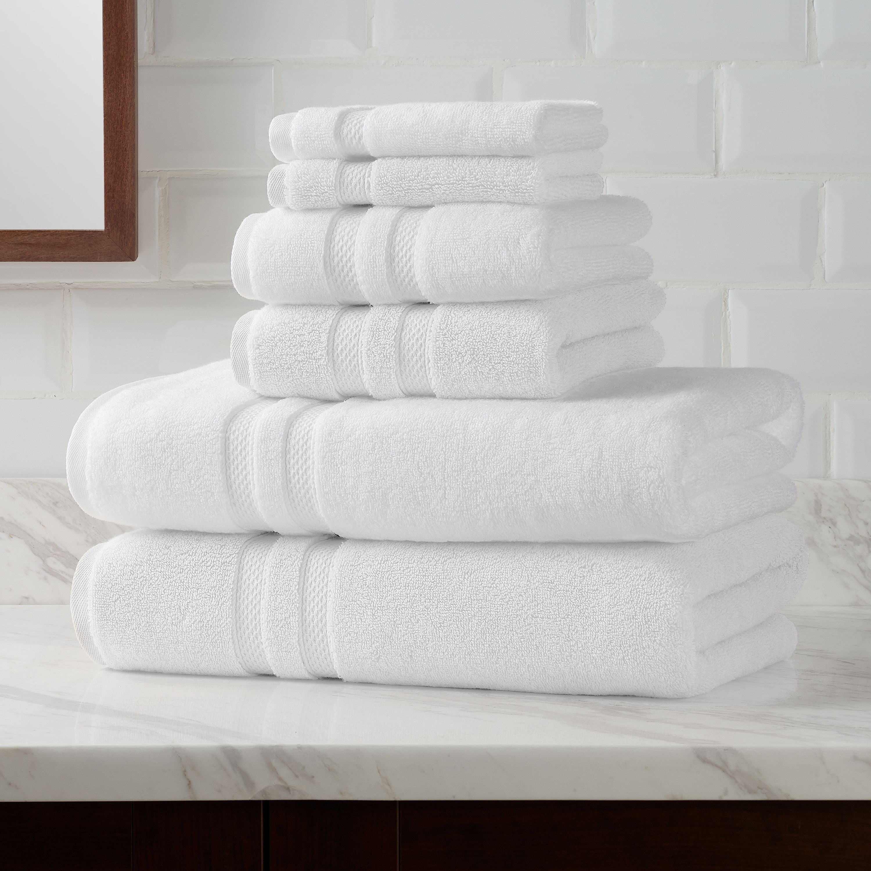 Hotel Style Turkish Cotton Bath Towel Collection, 6Piece Set, White