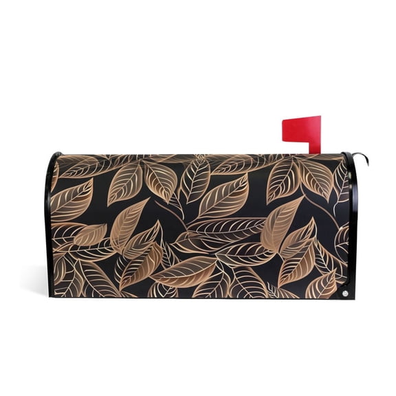 Line Copper Leaves Mailbox Covers Magnetic Post Box Cover Wraps Standard Size 25.5"x21" Waterproof Home Garden Yard Outside Decor
