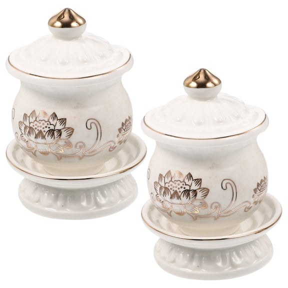 SWETRACE 2Pcs Temple Ceramic Cup Elegant Shape Buddhist Supplies White Color