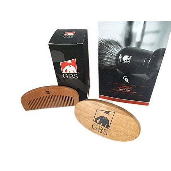 GBS Combo Set (2pc Kit) Premium Oval Wood Beard Brush with Boar Bristles & Bamboo All Fine Beard Comb