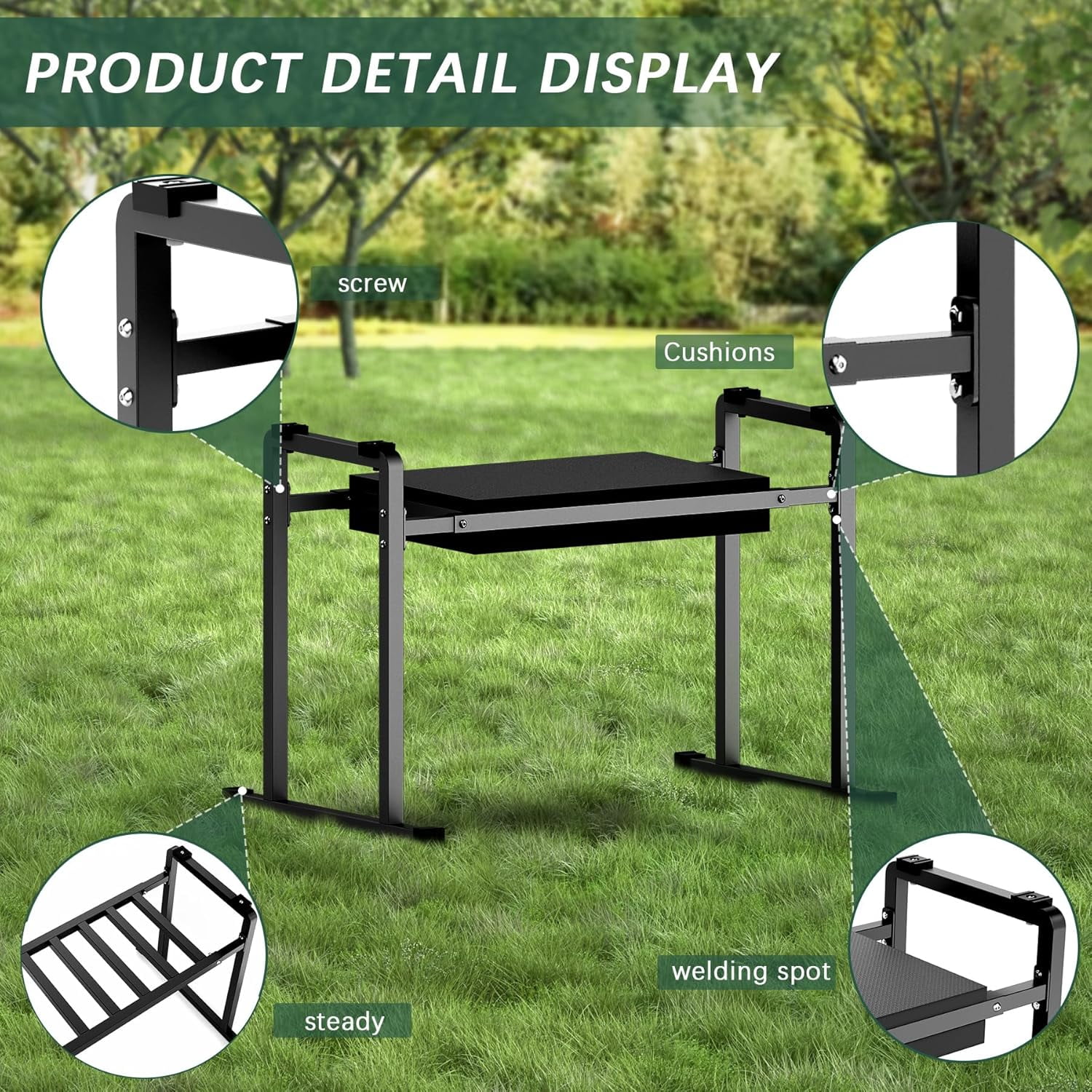 Garden Kneelers Seat, Stable and Save Anti-Tipping Design 10.2 Wider Garden Kneeler and Seat with Handle, Heavy Duty Gardening Stool for Seniors, Gardening Weeding Bench for Gardeners Parents - Black
