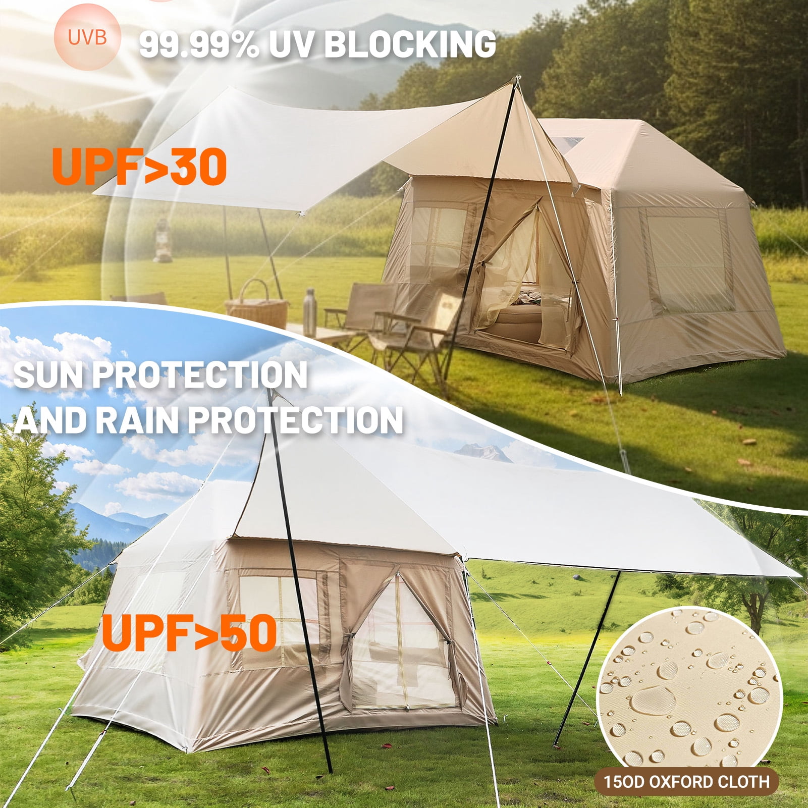 5.72m² Inflatable Camping Tent,for 4 Person, Easy Setup 4 Season Windproof Glamping Tent With Mesh Windows & Pump,waterproof Windproof Outdoor Shelter With Uv Protection, For Camping, Beach