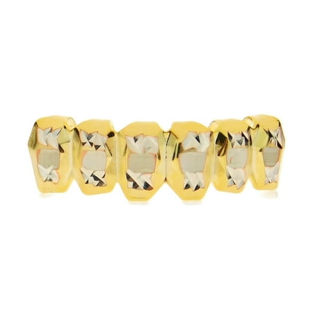 14k Gold Plated Grillz Deep Diamond-Cuts Bottom Teeth 2-Tone Mouth