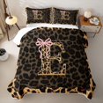thumbnail image 2 of Manfei Leopard Print Personalized Initial E Twin Quilt Set for Teens,Pink Ribbon Bow Twin Coverlet Set for Girls, 2 of 7
