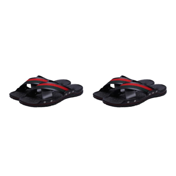 Sonducket Zapatillas de verano para hombre, correa de cuero, playa, informal, para exteriores, talla grande, zapatilla, masaje, sandalias Negro cuarenta 2piezas