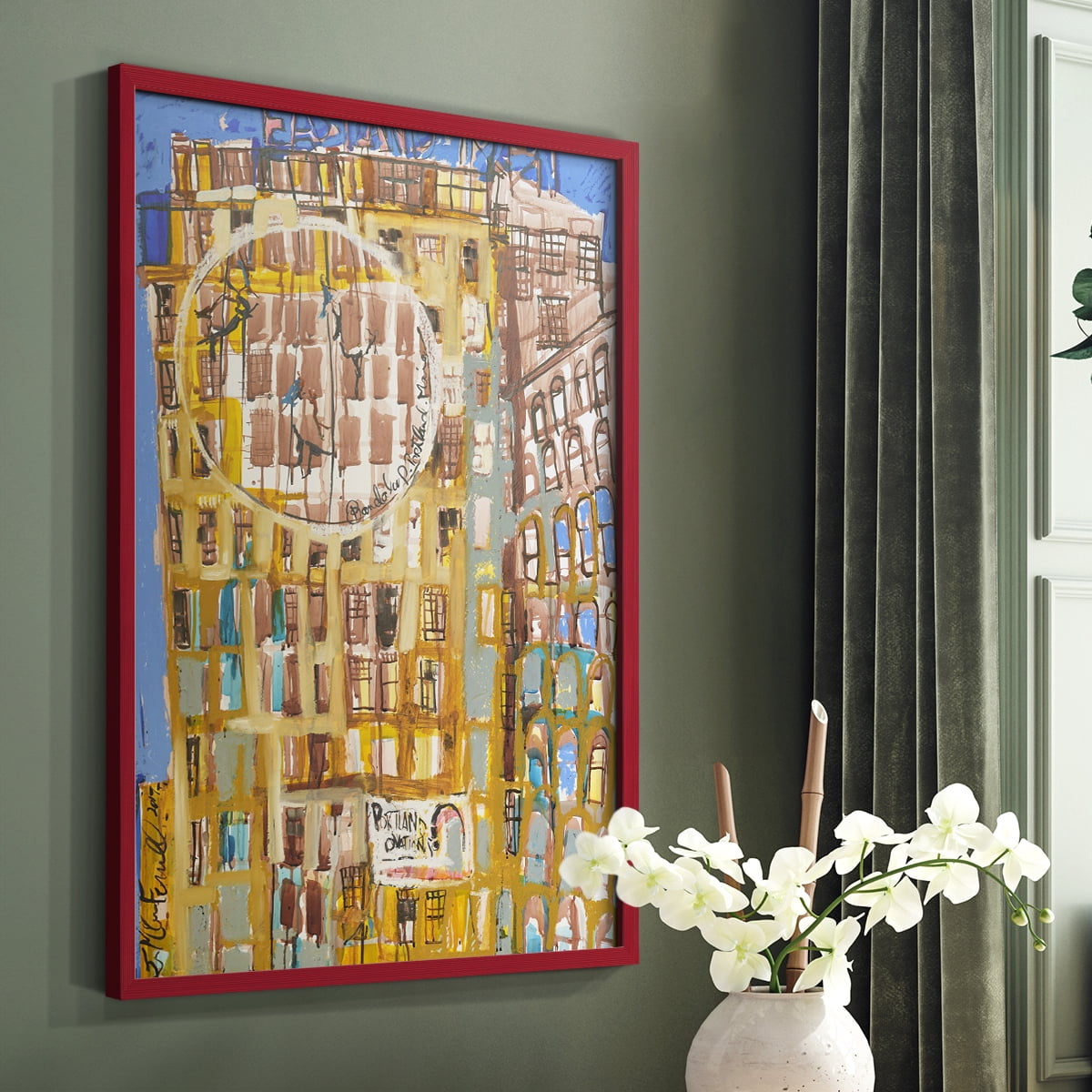 Bandaloo II Framed Print in Red Solid Wood Framed Print No Nail Hanging