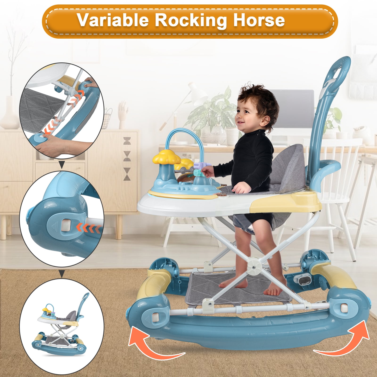 EONROACOO 5-in-1 Baby Walker, Music and Lights Infant Walker for Boys Girls, Walker with Toys, Green