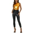 thumbnail image 2 of INSPIRE CHIC Women's Halloween Holographic Shiny Shirt Party Disco Metallic Tank Top for Women XS Orange, 2 of 6