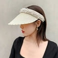 thumbnail image 4 of Women Hat Solid Color Big Brim Breathable Adjustable Imitation Pearl Summer Cap Headwear, 4 of 8