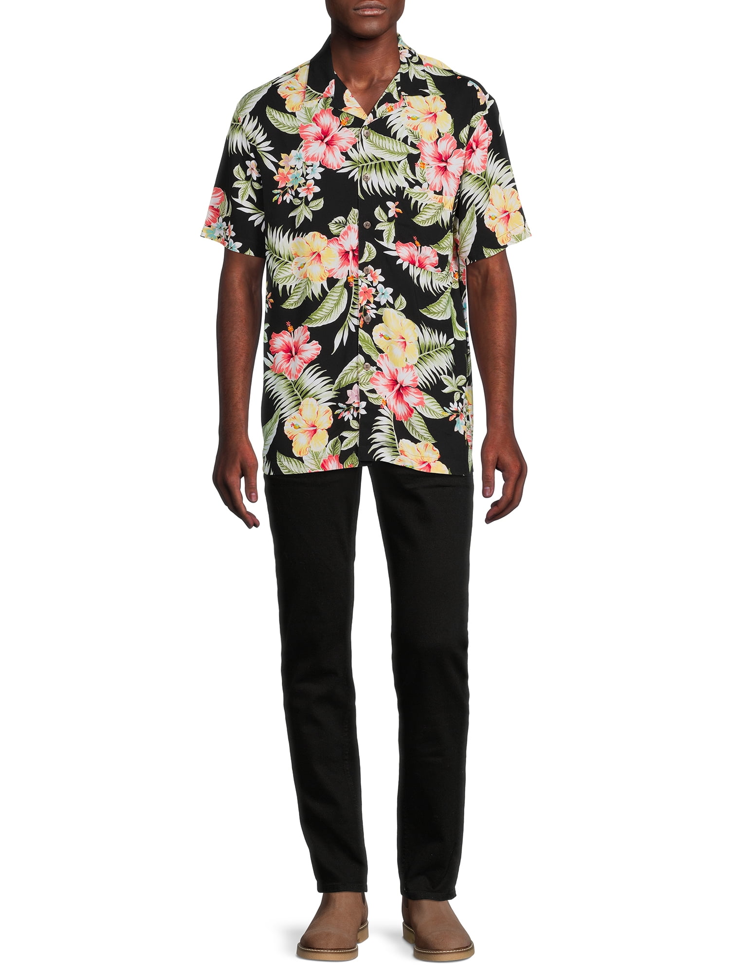 George Men's Printed Button Front Shirt with Short Sleeves
