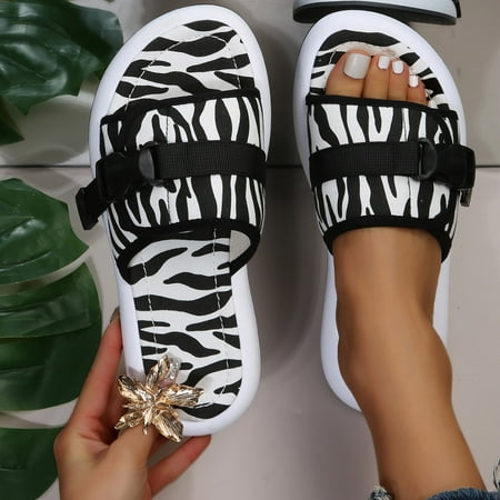 

HIBRO Women s Summer Leopard Print Slip-On Flat Beach Open Toe Breathable Sandals Shoes Slippers