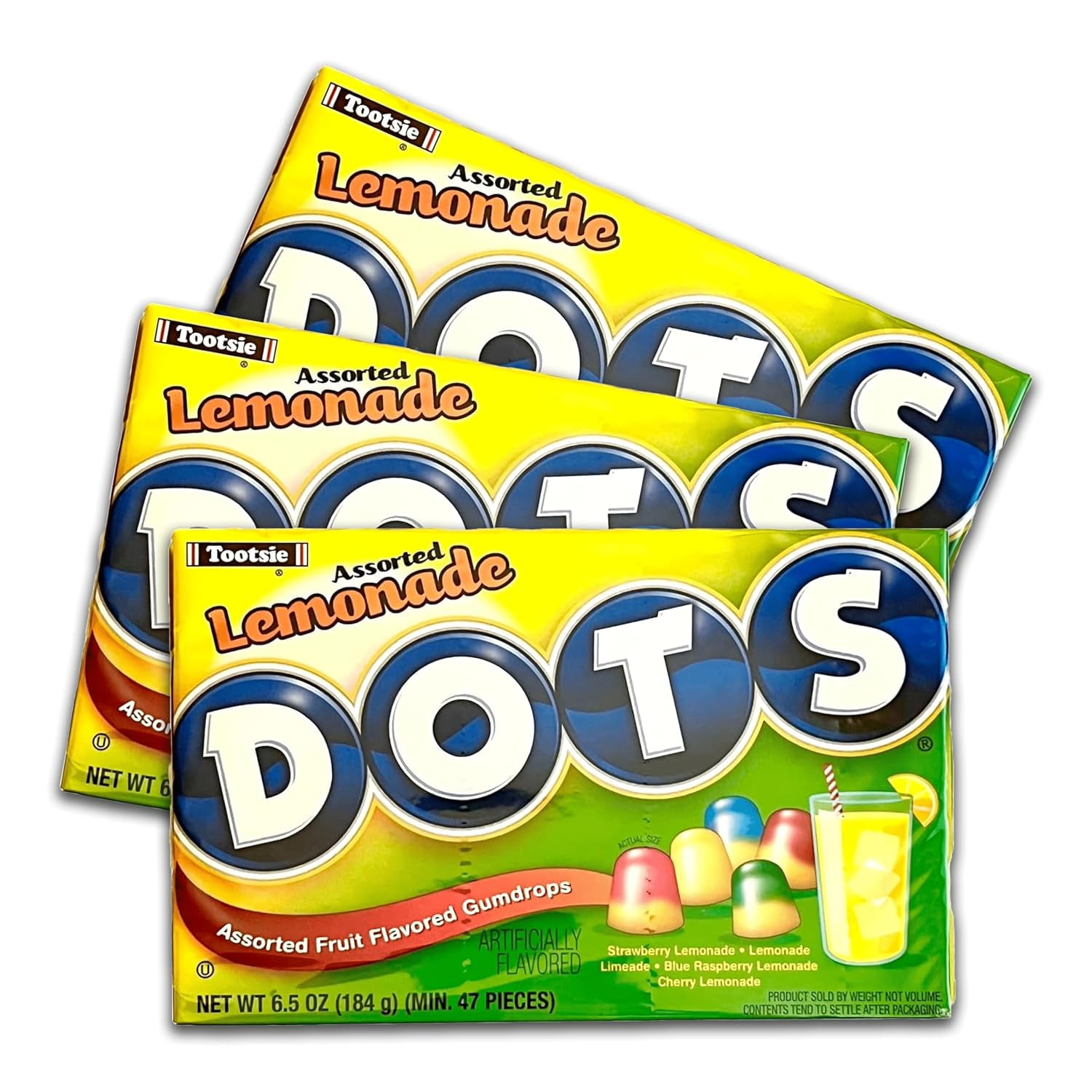 Lemonade Dots (3 Pack) - Chewy Assorted Fruit-Flavored Gummy Candy – (6.5 oz Boxes, 47 Pieces Per Box)