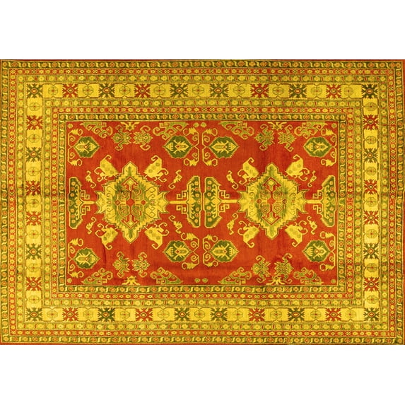Ahgly Company Indoor Rectangle Geometric Yellow Traditional Area Rugs, 8' x 12'