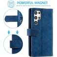 thumbnail image 4 of Wallet Case for Samsung Galaxy S24 Ultra 5G, Retro 9 Card Holder Slots Zipper Pocket Handbag Case PU Leather Magnetic Closure Kickstand with Wrist Strap TPU Shockproof Flip Case - Blue, 4 of 8