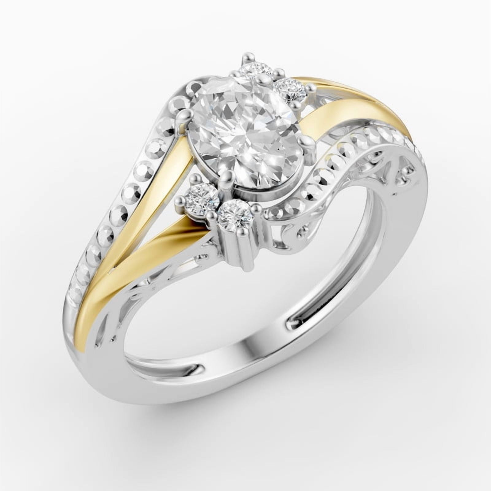 OMRE Sterling Silver and 10K Yellow Gold Genuine White Topaz and April Birthstone Ring Women