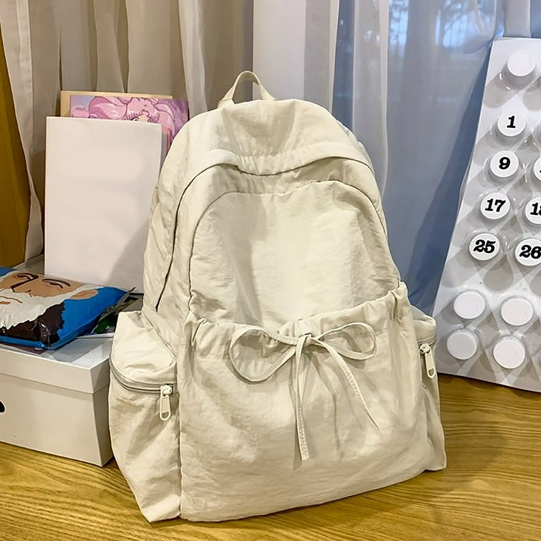 【S/E/O】DRAWSTRING NYLON BACKPACK WHITE Korean Lightweight Nylon Backpack Japanese Forest Drawstring
