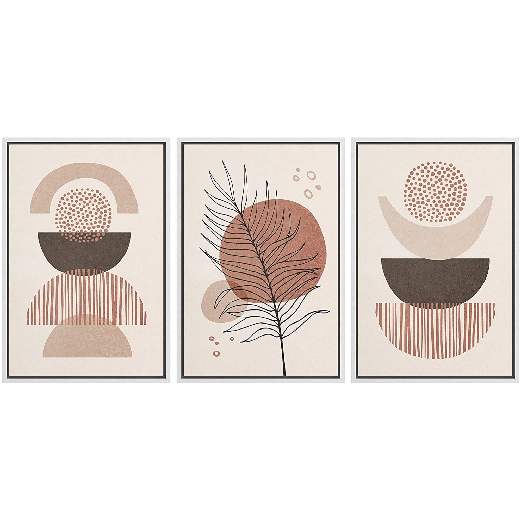 wall26 Framed Canvas Print Wall Art Set Mid-Century Pastel Geometric Semi Circles Nature Abstract Illustrations Modern Art Bohemian Decorative for Living Room Bedroom Office - 16 x24 x3 White